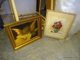 (A6) FRAMED AND MATTED STILL LIFE FLORAL PRINT IN GOLD AND CREAM TONED FRAME: 14