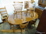 (A1) ETHAN ALLEN 9 PC. DINING ROOM TABLE/8 CHAIRS. TABLE INCLUDES 2 BOARDS. BY BAUMRITTER. TABLE