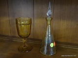 (A1) VINTAGE AMBER HAND BLOWN CRUET WITH STOPPER AND A AMBER WINE GLASS