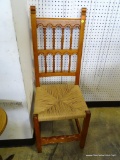 (A1) RUSH BOTTOM SPINDLE BACK CHAIR. 17X20X44