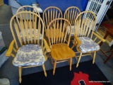 (A2) SET OF 6 ARROW BACK KITCHEN CHAIRS. 2 ARM CHAIRS AND 4 SIDES. 4 CHAIRS INCLUDE BLUE AND WHITE