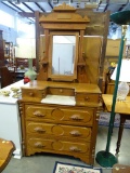 (A2) WALNUT VICTORIAN DRESSER WITH GLOVE BOX TOP. HAS A MARBLE INSERT. 39.5X20X84 LOOKS GREAT AND