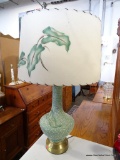 (A2) LARGE VINTAGE IVEY DECORATED TABLE LAMP. SHADE IS ORIGINAL. 32'' TALL