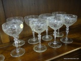 (A2) SET OF 8 ETCHED WINE STEMS.