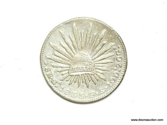 1833 MEXICO SILVER 8 REALE - SCARCE DATE & GRADE.