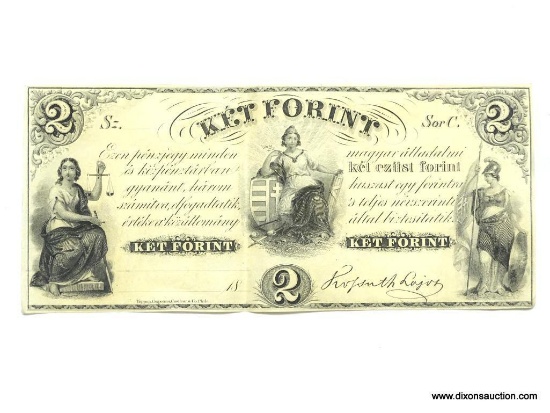 1863 HUNGARIAN BANK NOTE, EGY FORINT - RARE.