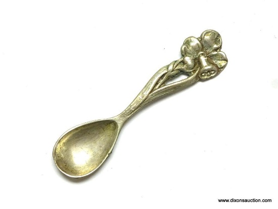 .925 STERLING SILVER SALT SPOON. MEASURES APPROX. 2-1/4" LONG & WEIGHS APPROX. 4.6 GRAMS.