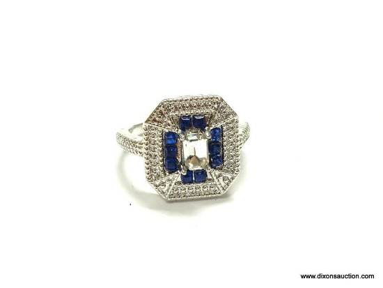 LADIES .925 STERLING SILVER SAPPHIRE & GEMSTONE RING, APPROX. SIZE 8-1/2.