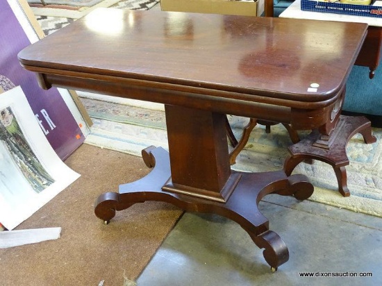 (FURNITURE ROW 1) AMERICAN EMPIRE MAHOGANY GAME TABLE. IN EXCELLENT CONDITION: 39"x19"x28.5"