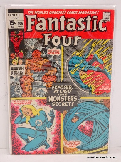 FANTASTIC FOUR "EXPOSED AT LAST! THE MONSTERS SECRET!" ISSUE NO. 106 1970 B&B VGC $0.15 COVER