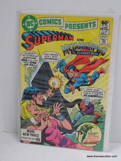SUPERMAN AND METAMORPHO THE ELEMENT MAN ISSUE NO. 40. 1981 B&B COVER PRICE $.60 VGC