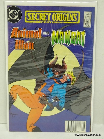SECRET ORIGIN'S FEATURING ANIMAL MAN & MAN BAT ISSUE NO. 39. 1989 B&B COVER PRICE $1.50 VGC