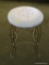 (LR) BRASS AND LEATHER UPHOLSTERED VANITY STOOL: 13