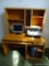 (OFFICE) OAK COMPUTER DESK WITH PULLOUT KEYBOARD TRAY, BOOKCASE TOP WITH CD STORAGE, TOWER STORAGE