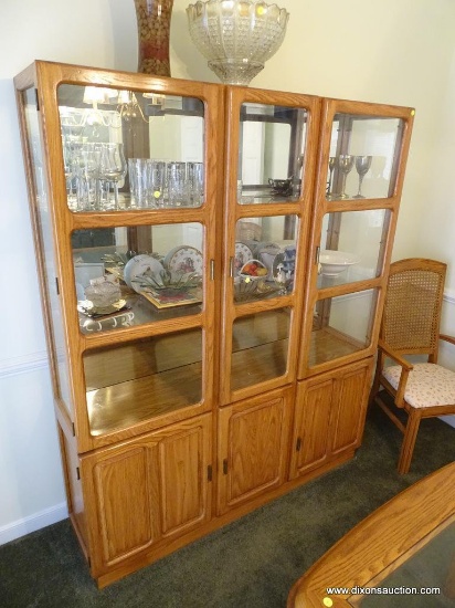 (DR) 3 GLASS DOOR OVER 3 PANELED DOOR CHINA CABINET WITH 2 INTERIOR GLASS SHELVES: 59"x15"x72".