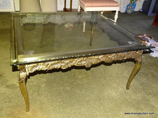 (LR) BEVELED GLASS SQUARE COFFEE TABLE WITH A 1" BEVEL: 40"x40"x19"