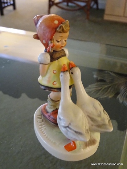 (LR) GOEBEL HUMMEL FIGURINE OF A GIRL WITH 2 GEESE: 4" TALL