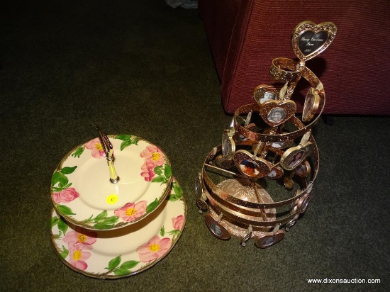 (LR) FLORAL PAINTED 2 TIERED PASTRY DISH AND A MEMORIES TREE WITH HEART SHAPED PICTURE FRAME