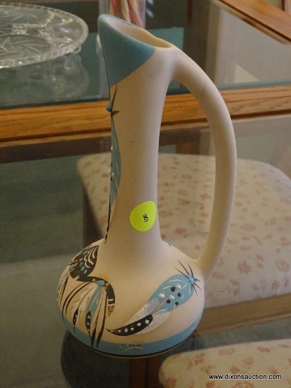 (DR) SIGNED ART POTTERY EWER WITH NATIVE AMERICAN THEME. SIGNED BETTY SELBY: 8" TALL