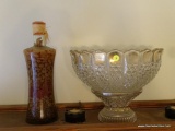 (DR) LARGE PRESSED GLASS PUNCH BOWL WITH STAND: 14