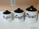 (KIT) SET OF 3 LIDDED CANISTERS (1 FOR FLOUR. 1 FOR SUGAR. 1 FOR COFFEE)