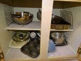 (KIT) CONTENTS OF ALL LOWER CABINETS BY FRIDGE: STOCK POT. BAKING PANS. ROASTING PAN. AND MORE!