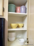 (KIT) CONTENTS OF 2 CABINETS BY MICROWAVE: LIDDED CANISTERS. EPOCH BOWLS. STRAWBERRY STREET BOWLS.
