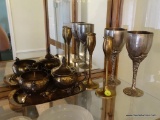 (DR) MISC. LOT OF SILVER PLATE: PAIR OF GODINGER GOBLETS. CREAM AND SUGAR (HAS PINEAPPLE FINIAL)