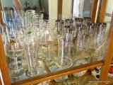 (DR) CONTENTS OF 1ST SHELF OF CHINA CABINET: RED WINE STEMS. CRYSTAL HIGHBALL GLASSES. WHITE WINE