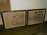 (LR) PAIR OF FRAMED AND MATTED ORIENTAL PRINTS OF GEISHA GIRLS IN SILVER TONED FRAME: 22