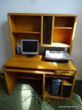 (OFFICE) OAK COMPUTER DESK WITH PULLOUT KEYBOARD TRAY, BOOKCASE TOP WITH CD STORAGE, TOWER STORAGE