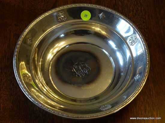 (DR) ALVIN STERLING SILVER 9.25" DIA MONOGRAMMED BOWL. 250 GRAMS TOTAL. MARKED D302.