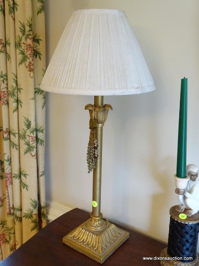 (DR) PAIR OF GOLD TONED BANQUET LAMPS WITH SHADES: 26.5" TALL