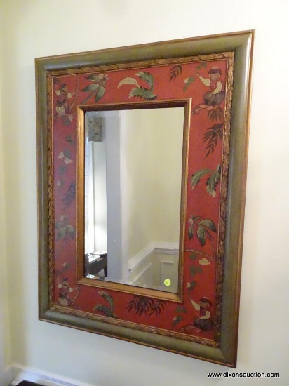 (FH) FRAMED AND BEVELLED GLASS MIRROR WITH 1" BEVEL IN MONKEY THEMED FRAME: 36"x27"