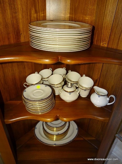 (DR) 51 PIECES OF ROYAL DOULTON CHINA IN THE PRINCETON PATTERN: 13 DINNER PLATES. 12 CUPS AND