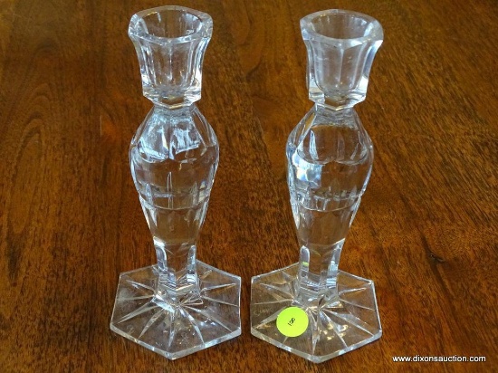 (DR) PAIR OF SIGNED CESKA CRYSTAL 8" TALL CANDLE HOLDERS