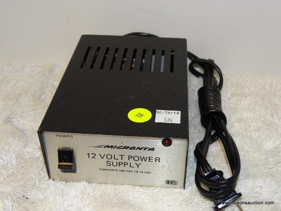 (B1) MICRONTA 12 VOLT POWER SUPPLY CONVERTS 120 VAC TO 12 VDC CATALOG NUMBER 22-127 D