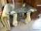 (ROW 5) PAIR OF LARGE ACANTHUS LEAF LEGGED AND STRETCHER BASE END TABLES WITH BEVELED GLASS TOPS: