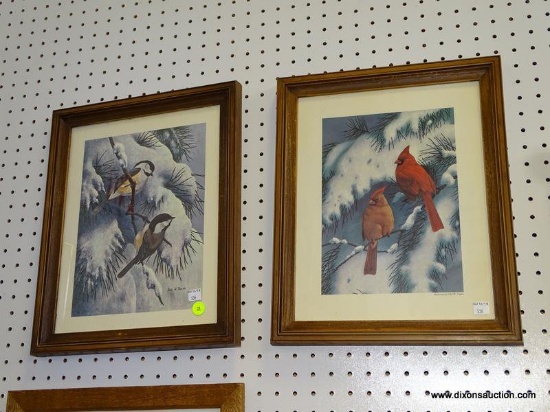 (ROW 2) PAIR OF FRAMED AND MATTED PRINTS OF BIRDS BY JOHN W. TAYLOR IN OAK FRAMES: 13"x16"
