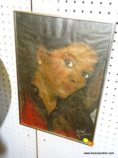 (ROW 2) OIL PASTEL DRAWING OF MICHAEL JACKSON IN SILVER FRAME: 12"x18"