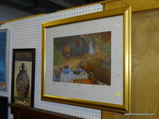 (ROW 2) FRAMED MONET PRINT "LE DEJEUNER" IN GOLD TONED FRAME: 32"x26"