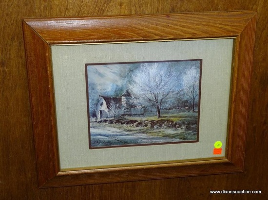 (ROW 2) FRAMED AND DOUBLE MATTED LANDSCAPE PRINT IN PINE FRAME: 20"x16"