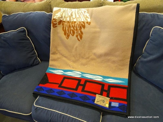 (ROW 2) NATIVE AMERICAN STYLE WOOL THROW COMMEMORATING THE PEACE PIPE