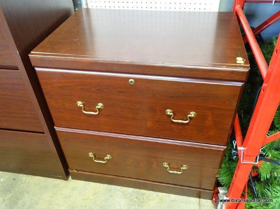(ROW 2) CHERRY FINISH 2 DRAWER STORAGE CABINET: 30"x21"x30". DELIVERY IS AVAILABLE ON THIS ITEM