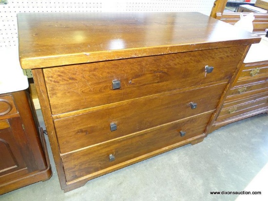 (ROW 2) 3 DRAWER DRESSER WITH SQUARE SHAPED KNOBS: 48"x22"x36". DELIVERY IS AVAILABLE ON THIS ITEM