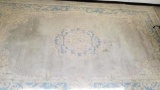 (ROW 1) HAND KNOTTED PALACE SIZE ORIENTAL SCULPTED RUG IN BLUE AND LIGHT GREEN: 17' 10