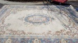 (ROW 1) HAND KNOTTED ORIENTAL SCULPTED RUG IN BLUE AND CREAM: 14'x9' 6