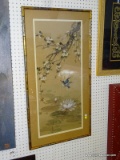 (ROW 1) FRAMED AND DOUBLE MATTED ORIENTAL PRINT OF A BIRD OVER A LILY POND IN GOLD TONED BAMBOO