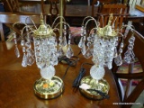 (ROW 3) PAIR OF BRASS AND CRYSTAL LAMPS WITH CRYSTAL PRISMS: 16