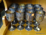 (ROW 3) LOT OF 12 SILVER PLATED AND ENGRAVED GOBLETS